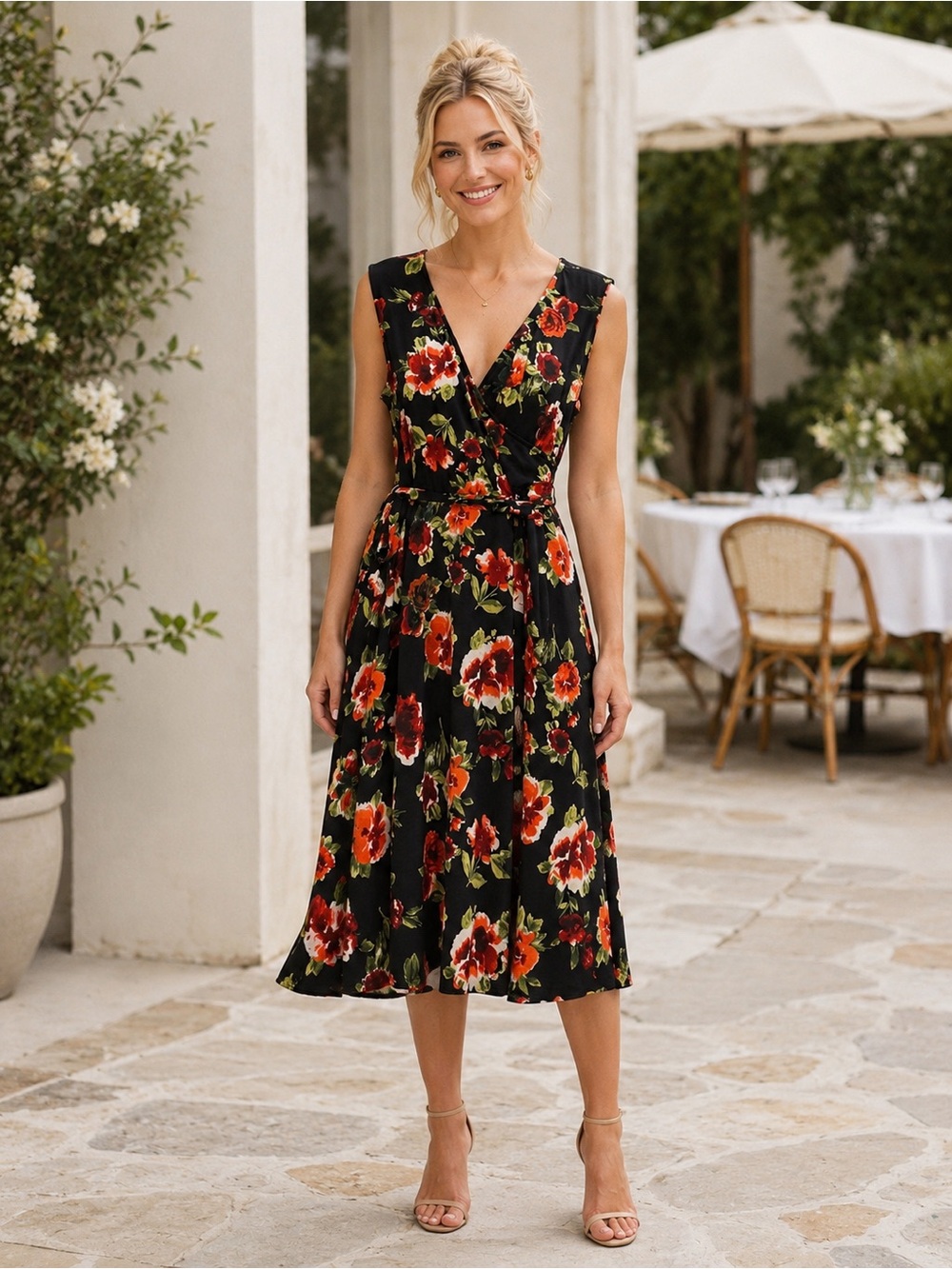 41 Hawthorn Floral V-Neck Sleeveless Midi Dress in Size Large